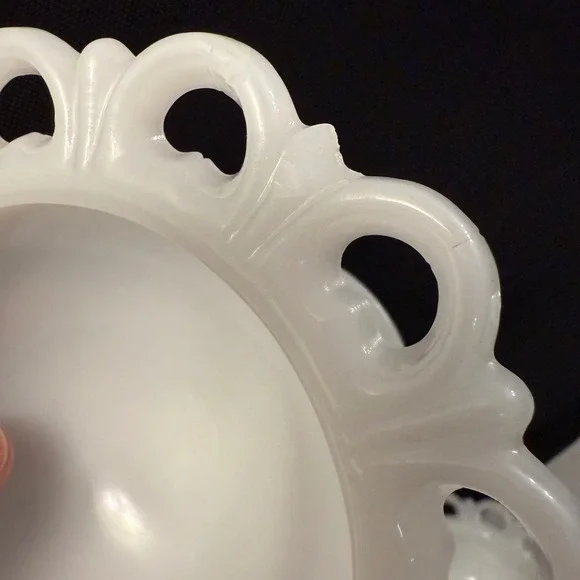 Vintage Anchor Hocking Milk Glass Lace  "Old Colony" 5.25" Sherbet Bowl Pedestal - Picture 15 of 16